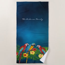 Tropisch blauer Himmel Papageien Sommerfamiliennam Strandtuch