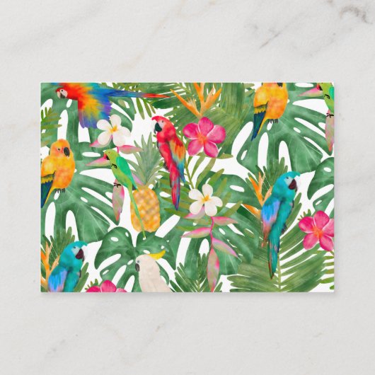 Tropisch-blumengesäumte Papageien-Windpreisraffine Begleitkarte (Rückseite)
