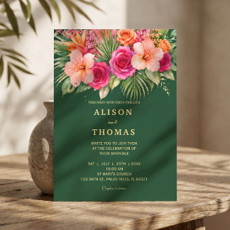 Tropisch Blumig Farbige | Hibiskus & Grünpflanzen Einladung