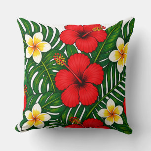 Tropisch Blumig mit Hibiskus und Plumeria Kissen