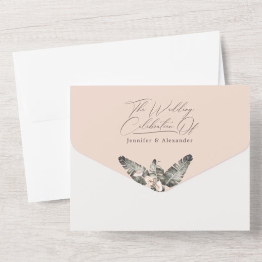 Tropisch Bohemische Blütenblütenhochzeit All In One Einladung (Rückseite)