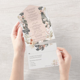 Tropisch Bohemische Blütenblütenhochzeit All In One Einladung