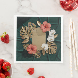 Tropisch Botanisches Gold Monstera Hibiskus Elegan Serviette
