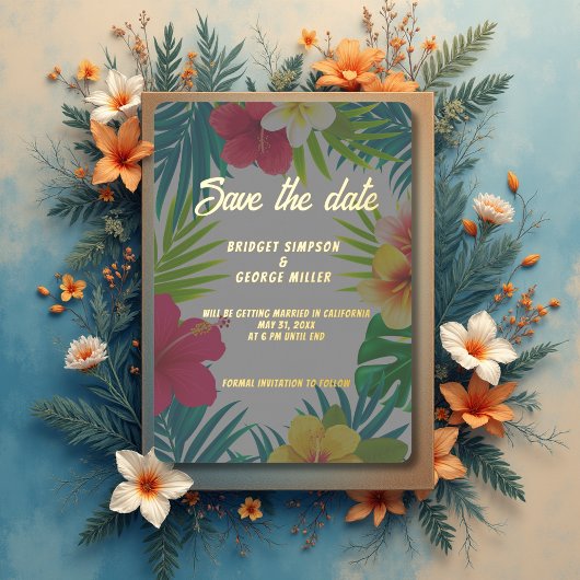 Tropisch bunter Hibiskus hawaiianische Sommerhochz Folieneinladung