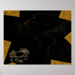 Tropisch druckbare Schwarz-Gold-Krebse Poster
