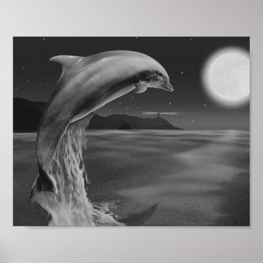 Tropisch-druckbare Schwarz-Weiß-Dolphin-Kunst Poster (Vorne)