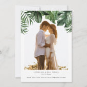 Tropisch-elegante Hochzeitseinladung mit Foto Einladung (Rückseite)
