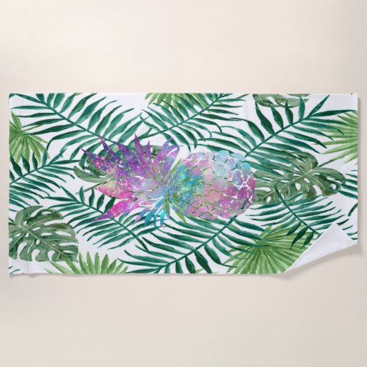 Tropisch exotisch, Palmblättrige Blätter, Ananas Strandtuch (Vorderseite)