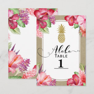 Tropisch exotische Blumen Gold Ananas Tisch Nummer Einladung