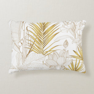 Tropisch exotische Blumenreihen goldfarbene Blätte Dekokissen