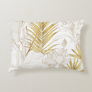 Tropisch exotische Blumenreihen goldfarbene Blätte Dekokissen