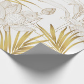 Tropisch exotische Blumenreihen goldfarbene Blätte Geschenkpapier (Ecke)