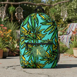 Tropisch Exotische Gelbe Blätter auf Türkis Bedruckter Rucksack
