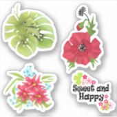 Tropisch exotische helle Monstera Blätter Aquarell Aufkleber (Vorderseite)