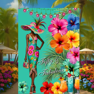 Tropisch Fabelhaft 50. Geburtstag Bunter Hibiskus Einladung