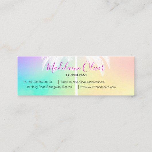 Tropisch-farbene Palmenbaume Mini Visitenkarte (Rückseite)