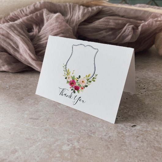 Tropisch farbenes Wappen florale Hochzeit als Dankeskarte