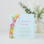 Tropisch-farbenfrohe Bambus Hochzeit Einladung (Stehend Vorderseite)