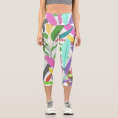 Tropisch farbenfrohe Banana Blätter Weißes Muster Capri Leggings (Vorderseite)