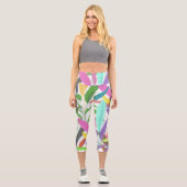 Tropisch farbenfrohe Banana Blätter Weißes Muster Capri Leggings (Vorderseite)