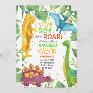 Tropisch farbenfrohe Dinosaurier zum Geburtstag Ei Einladung