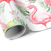 Tropisch-farbenfrohe Flamingo-Muster und Blätter Geschenkpapier (Rolleneckpunkt)