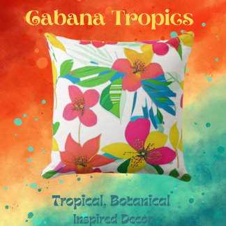 Tropisch farbenfrohe Florals Rot, Gelb, Aquamarine Kissen