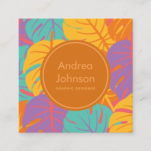 Tropisch farbenfrohe Palmen Blätter Exotisches Som Quadratische Visitenkarte (Vorderseite)