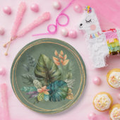 Tropisch farbenfrohe Palmen Blätter Goldhochzeit Pappteller (Party)