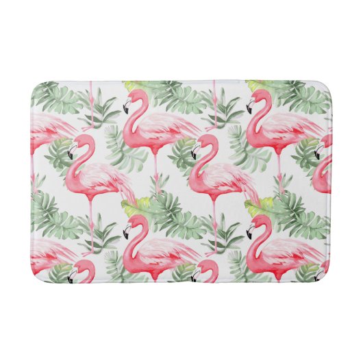 Tropisch farbenfroher Flamingo und Blätter Badematte (Vorderseite)