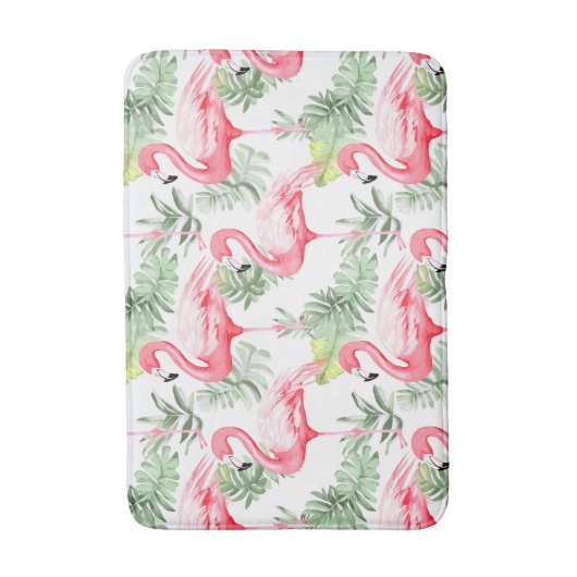 Tropisch farbenfroher Flamingo und Blätter Badematte (Vorderseite Vertikal)