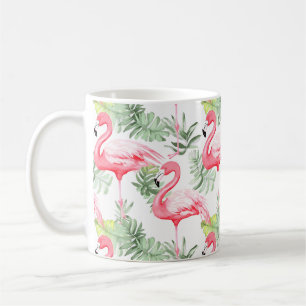 Tropisch farbenfroher Flamingo und Blätter Kaffeetasse