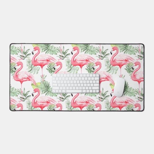 Tropisch farbenfroher Flamingo und Blätter Schreibtischunterlage (Tastatur & Maus)