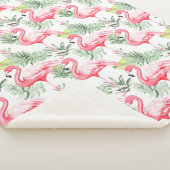 Tropisch farbenfroher Flamingo und Blätter Sherpadecke (3/4)