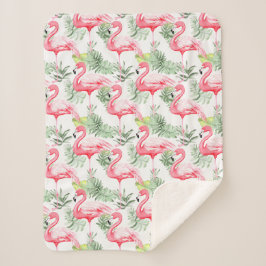 Tropisch farbenfroher Flamingo und Blätter Sherpadecke