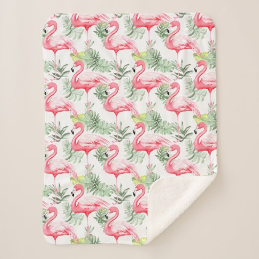 Tropisch farbenfroher Flamingo und Blätter Sherpadecke (Vorderseite)
