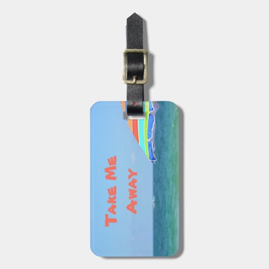 Tropisch farbenfroher Strand Umbrella Ozeanblick Gepäckanhänger (Vorderseite vertikal)