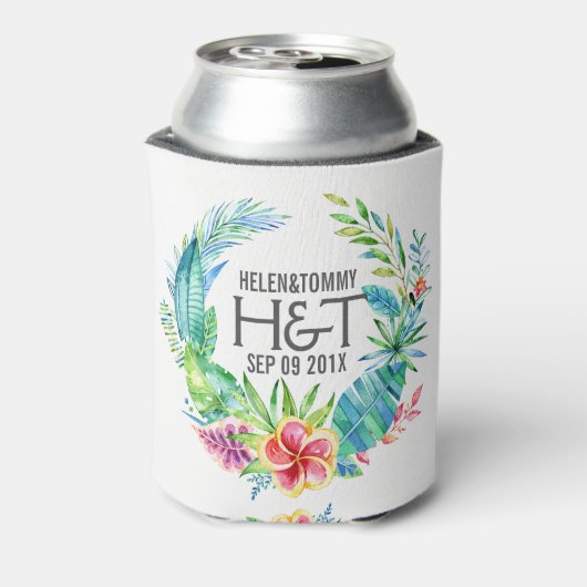 Tropisch farbige Blume Hochzeitskranz Dosenkühler (Kanne Rückseite)