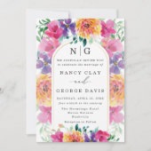 Tropisch-farbige Monogramm-Hochzeit Einladung (Vorderseite)