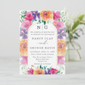 Tropisch-farbige Monogramm-Hochzeit Einladung (Stehend Vorderseite)