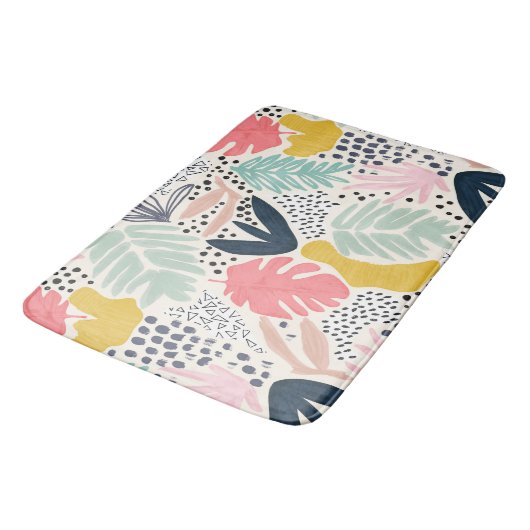 Tropisch-farbiges Leaf- und Blume-Muster Badematte (Schrägansicht)