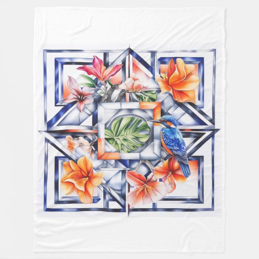 Tropisch floral, Botanisch mit Vogel Fleecedecke (Vorderseite)