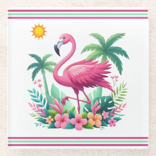 Tropisch/Florida rosa Flamingo Glasuntersetzer (Vorderseite)