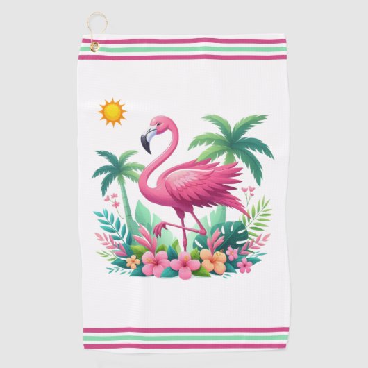 Tropisch/Florida rosa Flamingo Golfhandtuch (Vorderseite)