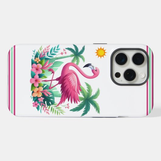Tropisch/Florida rosa Flamingo iPhone Hülle (Rückseite (Horizontal))