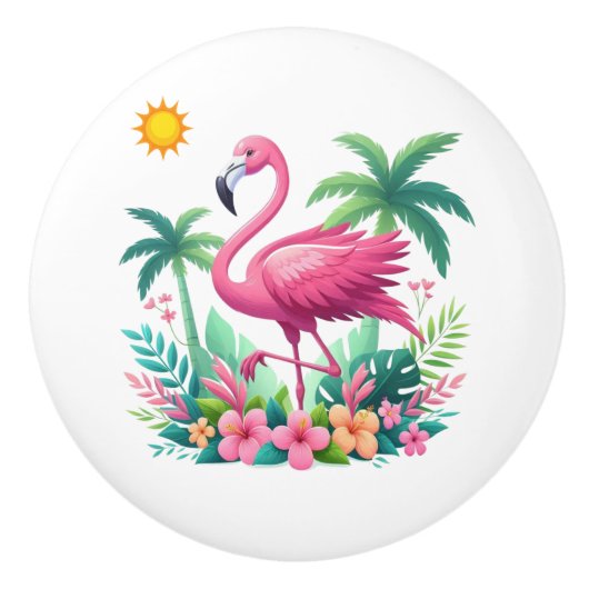 Tropisch/Florida rosa Flamingo Keramikknauf (Vorderseite)