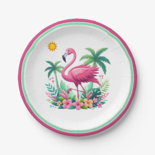 Tropisch/Florida rosa Flamingo Pappteller
