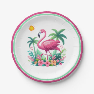 Tropisch/Florida rosa Flamingo Pappteller