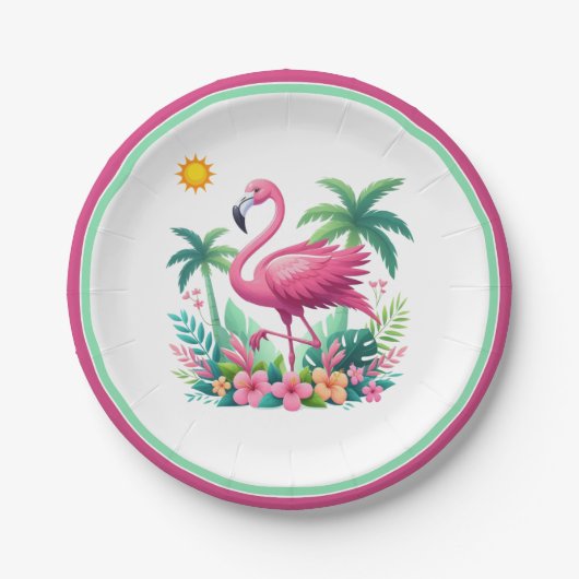 Tropisch/Florida rosa Flamingo Pappteller (Vorderseite)