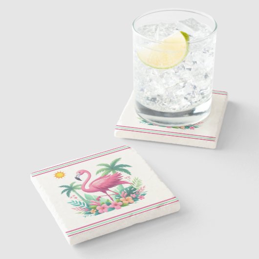 Tropisch/Florida rosa Flamingo Steinuntersetzer (Seitenansicht)